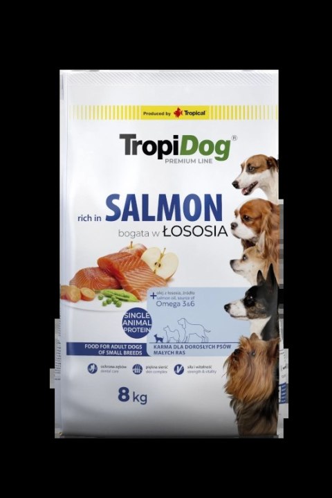 Tropidog Premium Adult Small Breeds Łosoś Z Ryż 8kg