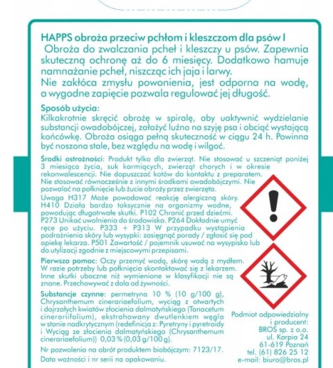 Bros Happs Obroża Przeciw Pchłom I Kleszczom Dla Dużych Psów 60cm
