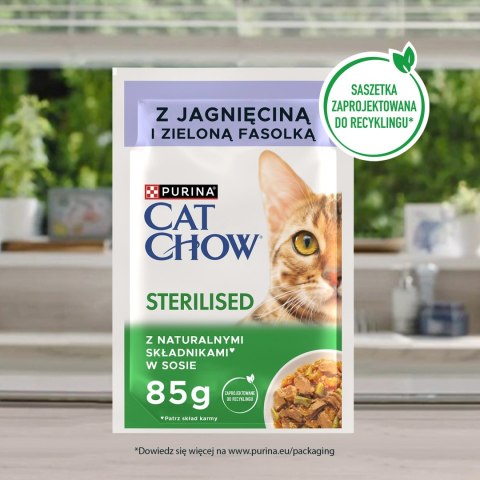 Purina Cat Chow Sterilised Karma Z Jagnięciną I Zieloną Fasolką W Sosie 85g