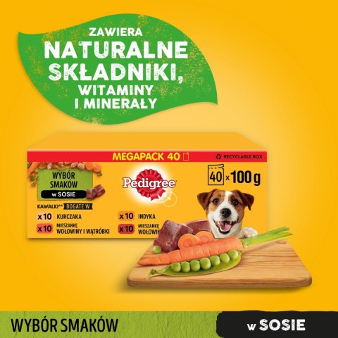 Pedigree Mokra Karma Dla Dorosłych Psów Saszetka Mix Smaków (Z Kurczakiem I Warzywami, Z Wołowiną I Warzywami, Z Indykiem I Marc