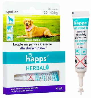 Bros Happs Herbal Krople Na Pchły I Kleszcze Dla Dużych Psów 4 Tubki