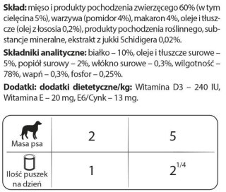 Dolina Noteci Premium Dla Psów Małych Ras Z Cielęciną, Pomidorami I Makaronem 185g